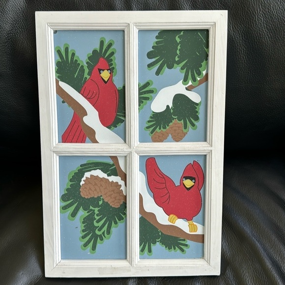 NEW painted glass cardinals and winter greens - Picture 1 of 9